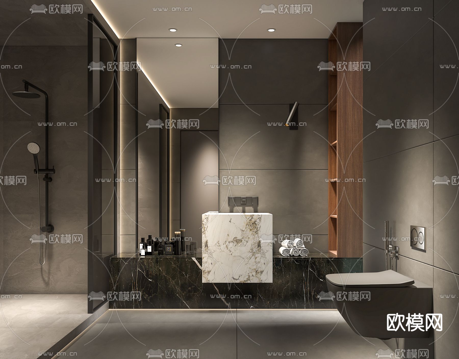 现代酒店卫生间 公共洗手间su模型下载（渲染图1）
