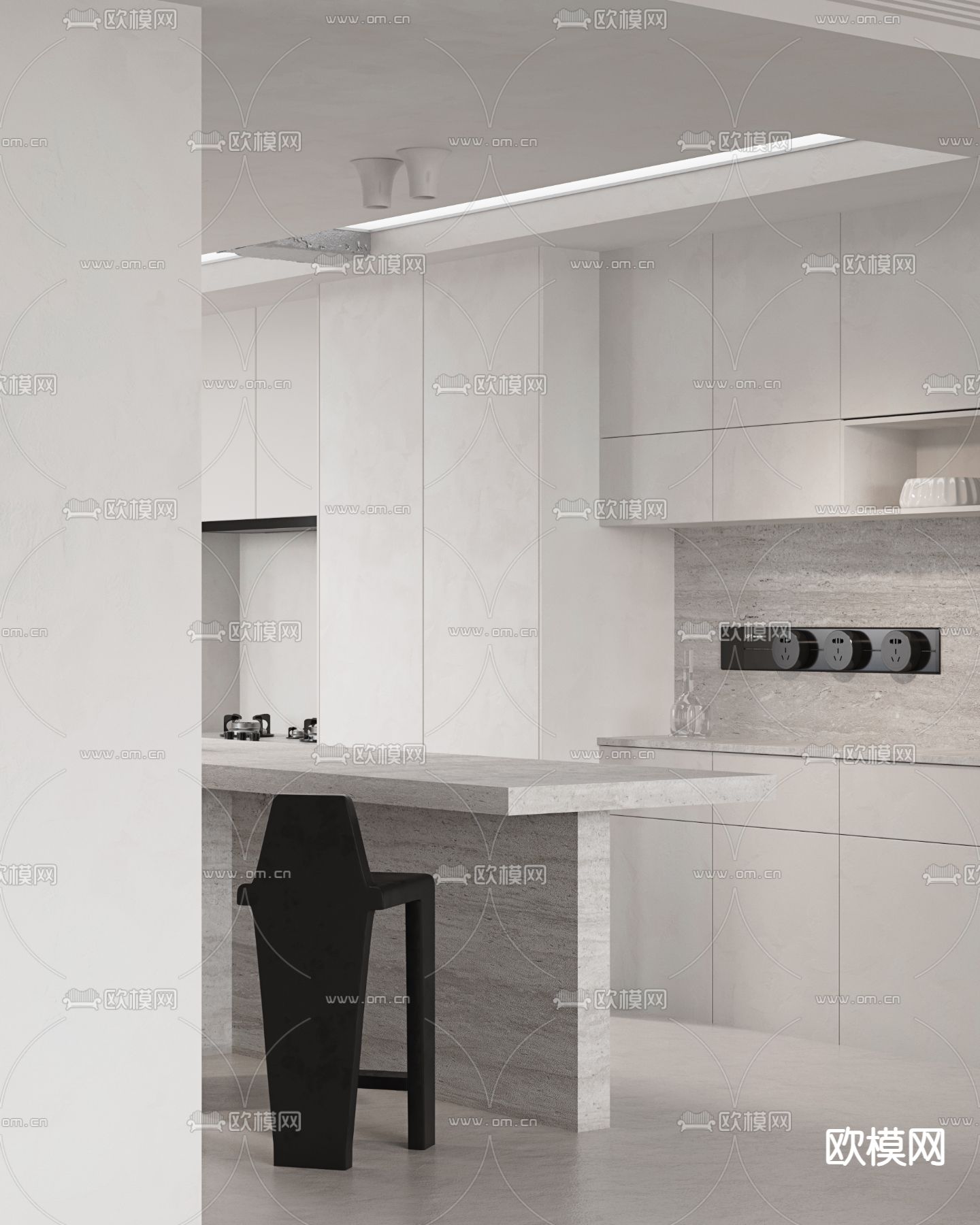 开放式厨房 中岛台 吧台免费3d模型下载（渲染图2）