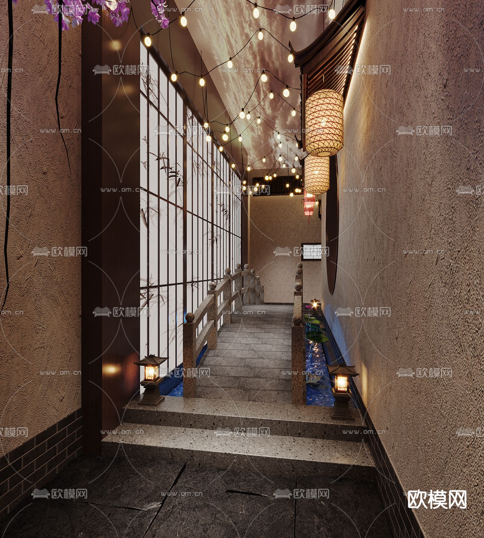 中式剧本杀 走廊过道3d模型下载（渲染图1）