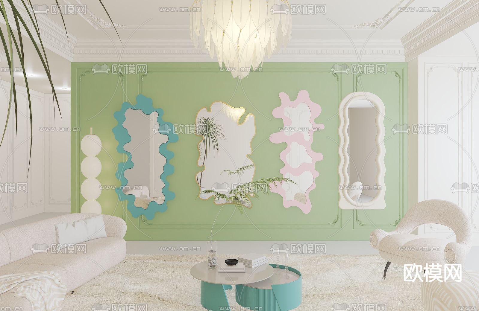 异形镜子 装饰镜免费3d模型下载（渲染图1）