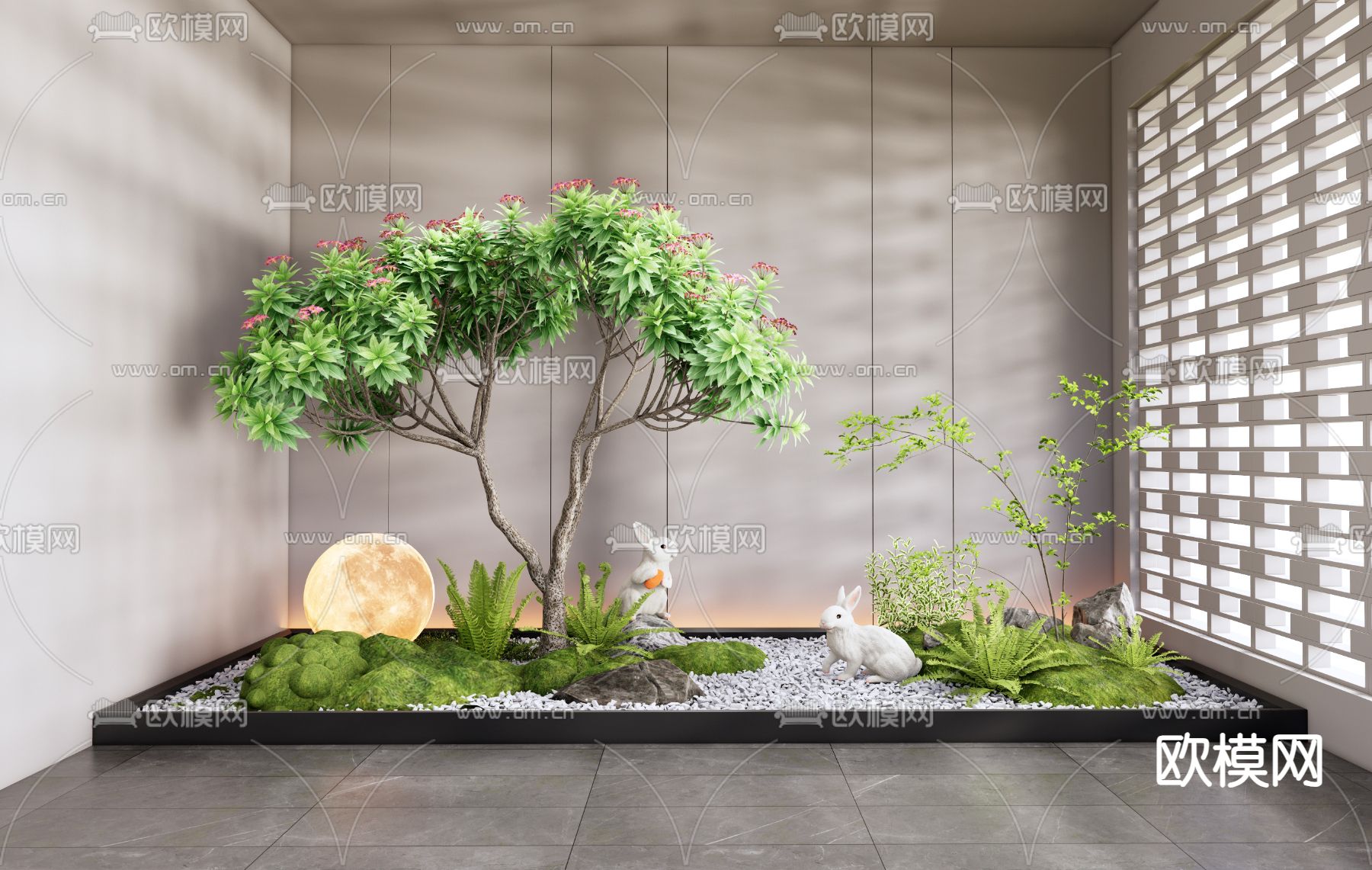 室内造景 植物堆3d模型下载（渲染图1）