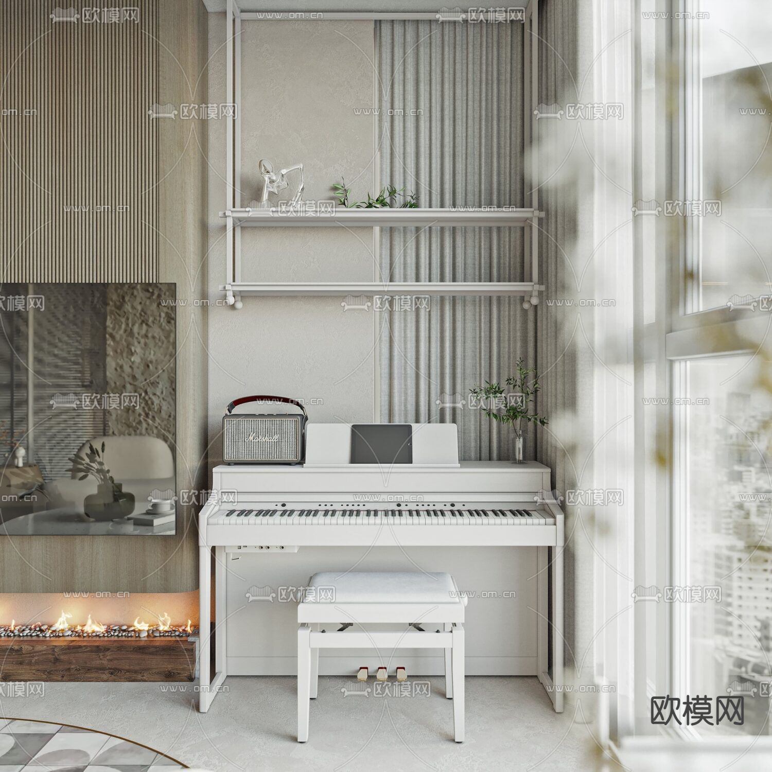 白色钢琴3d模型下载
