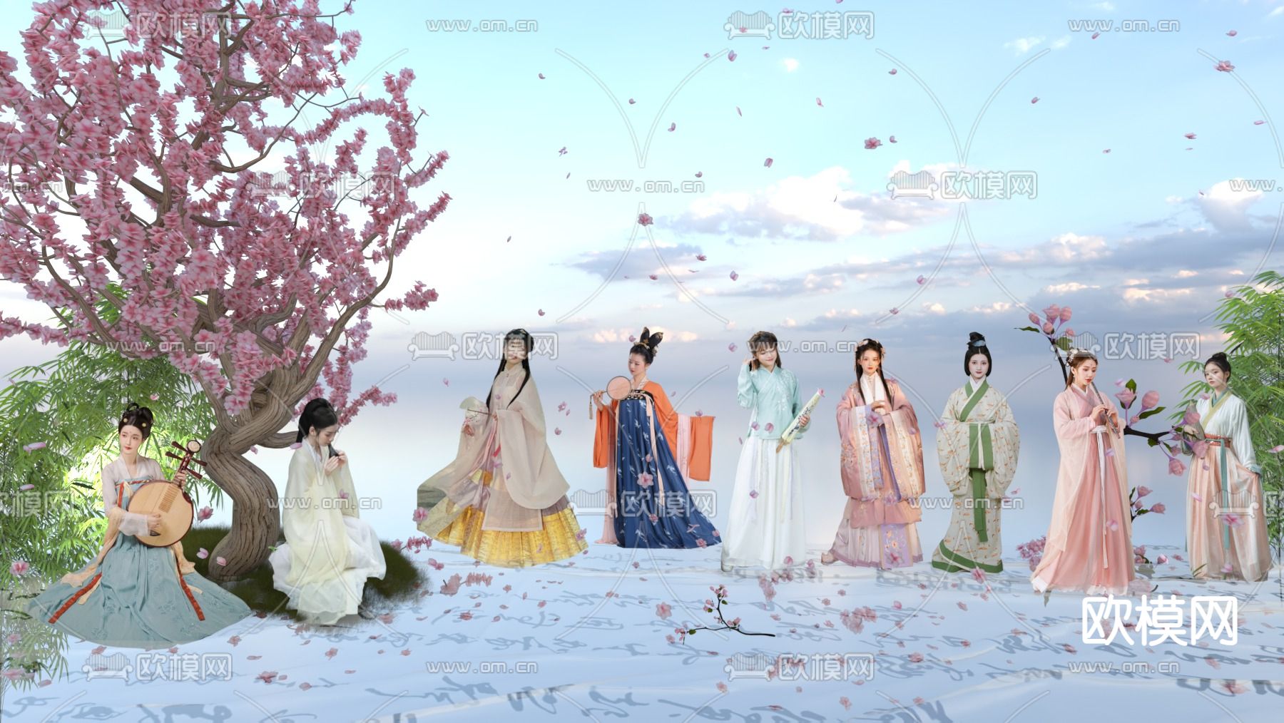 古风人物免费3d模型下载（渲染图1）