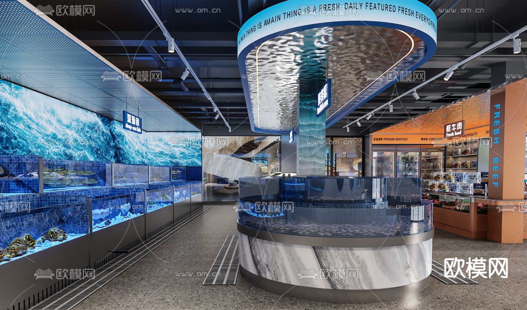 现代海鲜超市su模型下载（渲染图1）