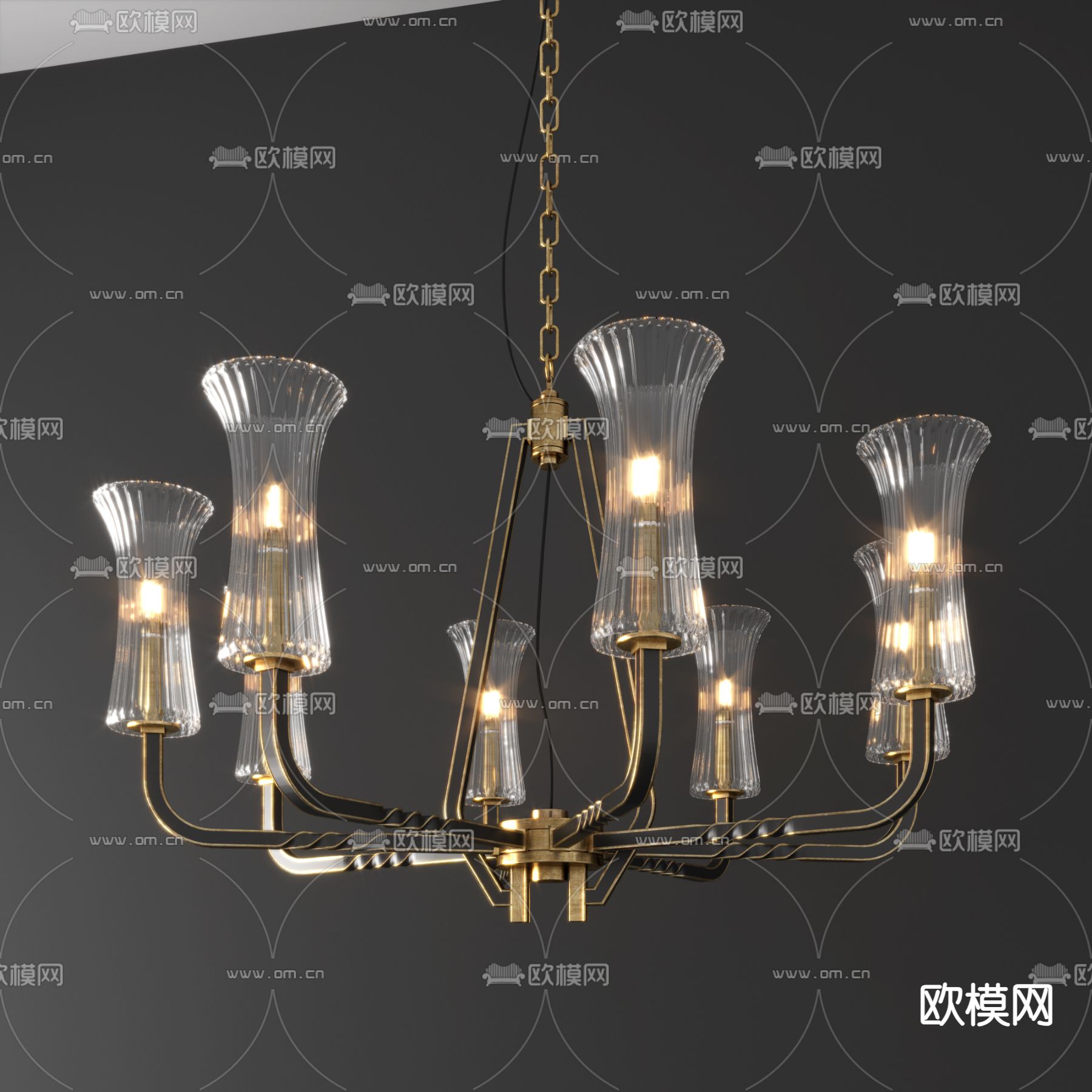 欧式水晶吊灯 多头吊灯su模型下载（渲染图2）