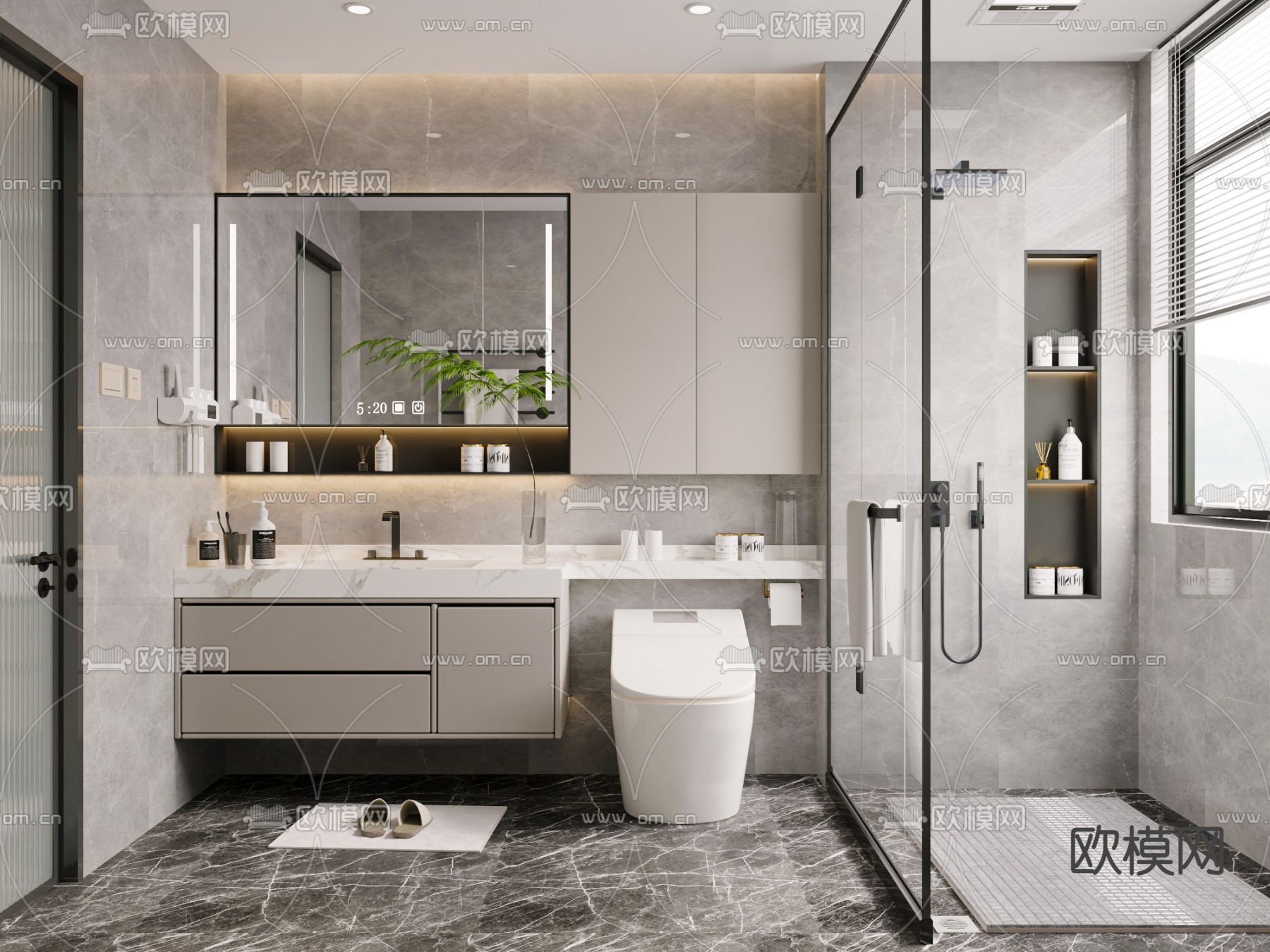 现代卫生间 浴室 洗手间su模型下载