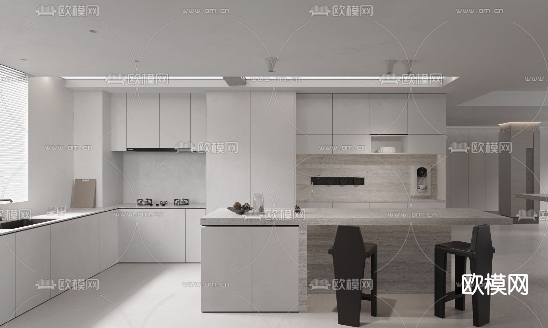 开放式厨房 中岛台 吧台免费3d模型下载（渲染图1）