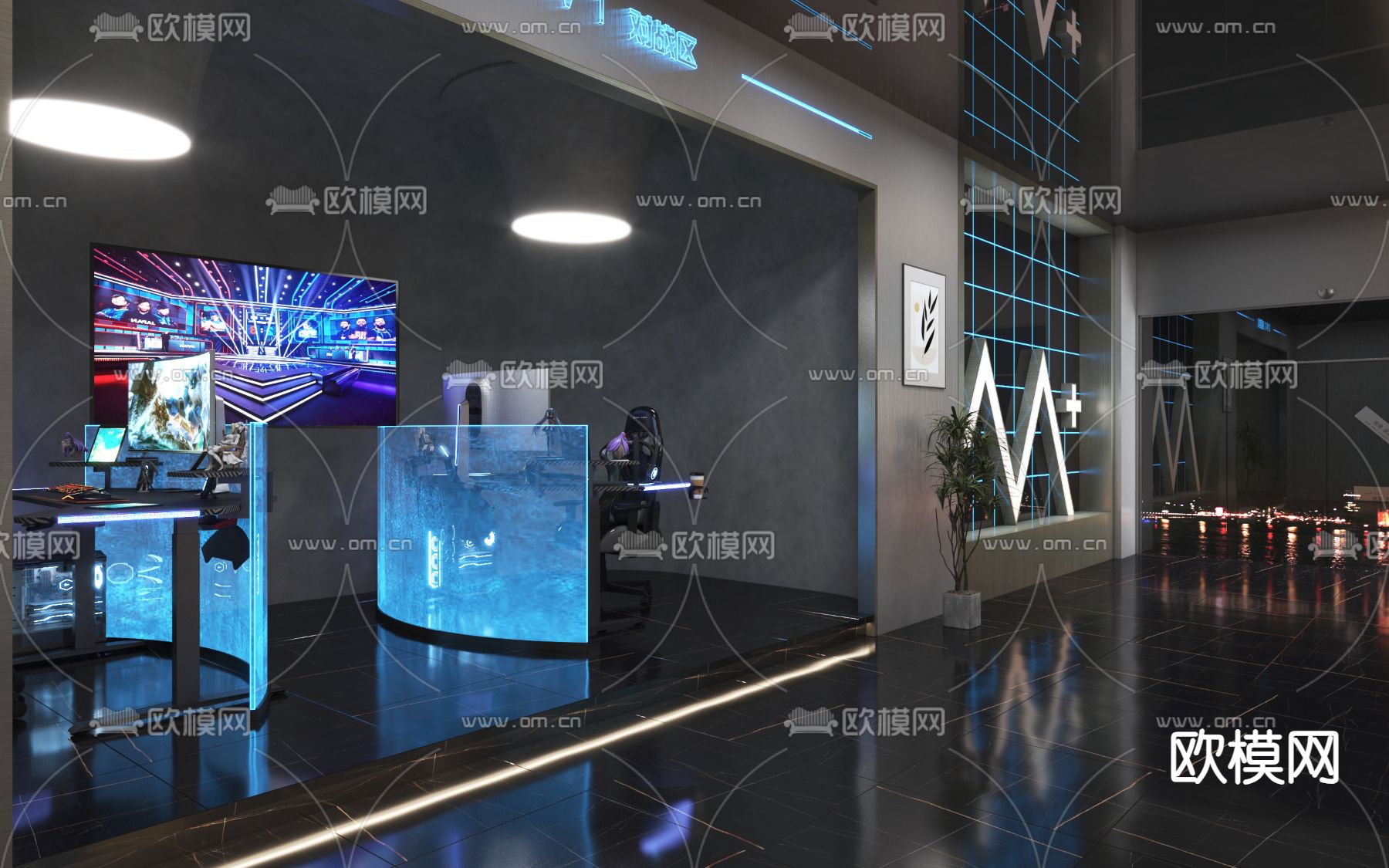 电竞馆 网咖 网吧3d模型下载（渲染图2）