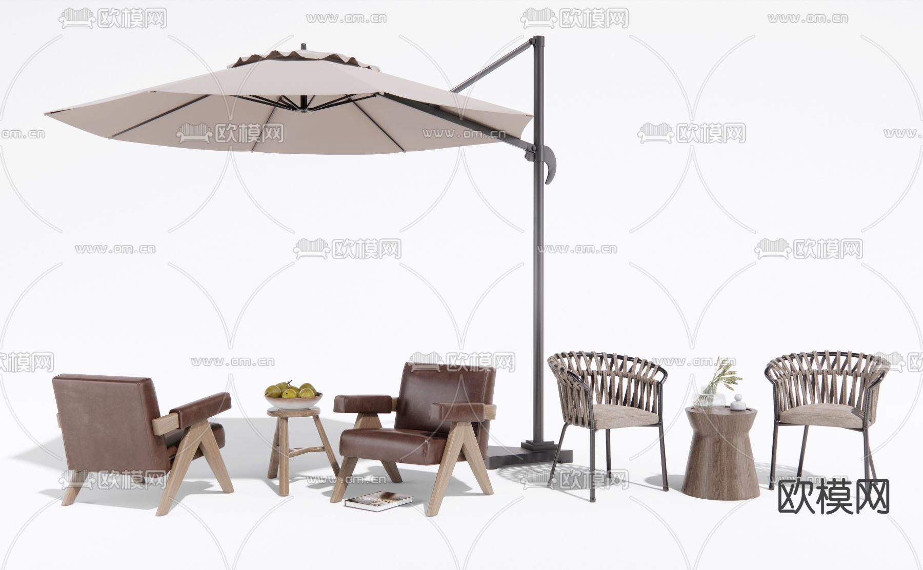 户外沙发 户外椅 遮阳伞su模型下载（渲染图1）