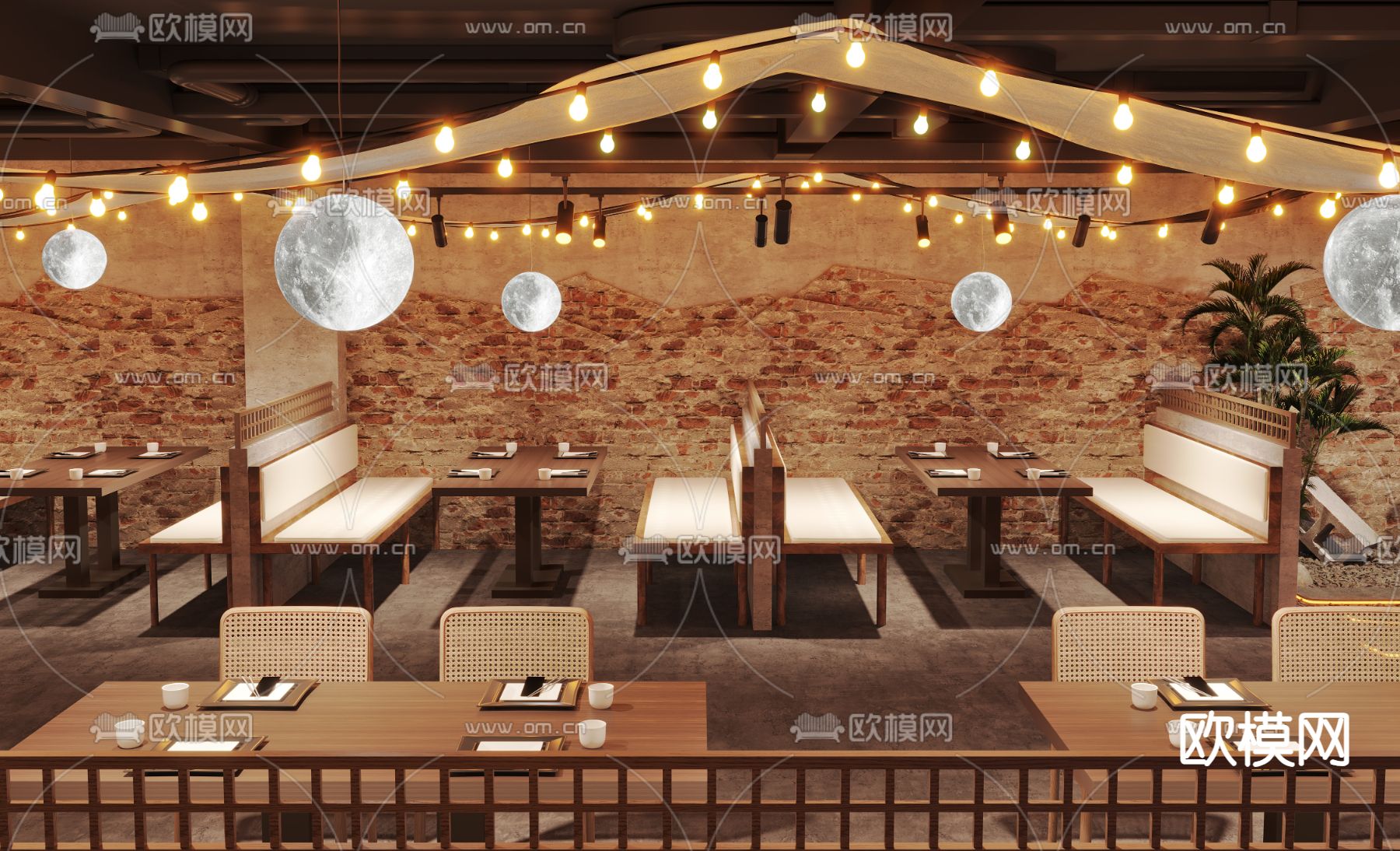 露营风餐厅 网红餐厅3d模型下载（渲染图2）