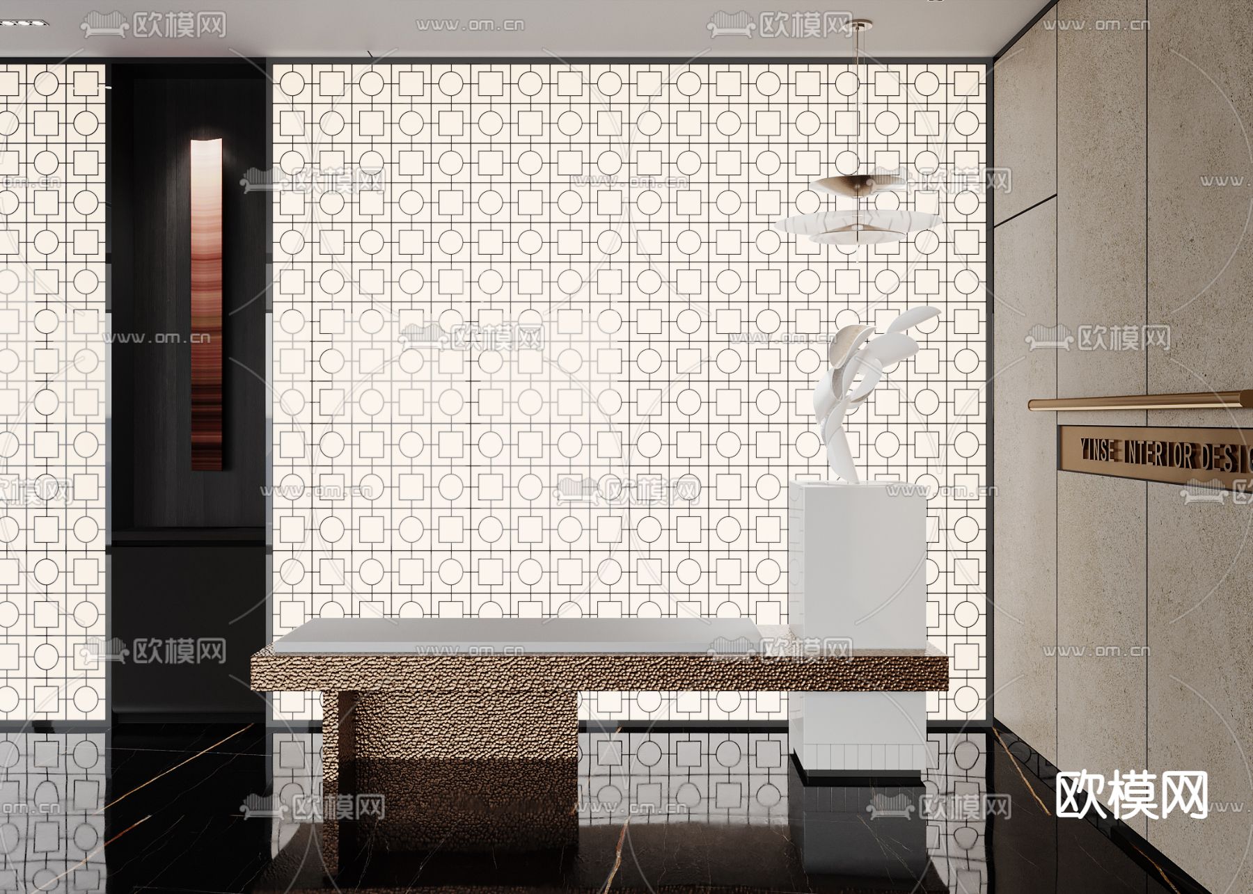 公司大堂休闲区 灯膜墙壁su模型下载（渲染图1）