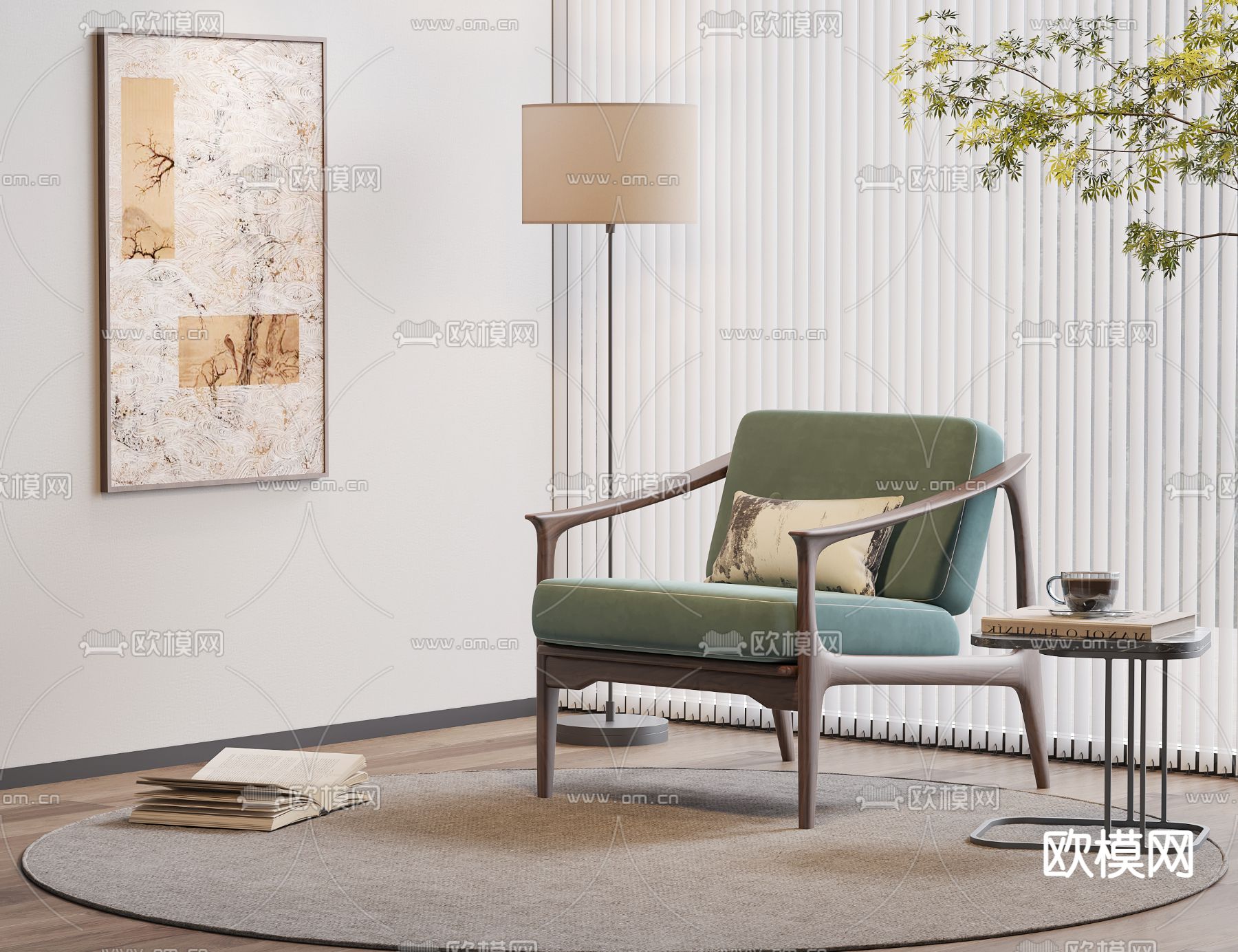 新中式休闲椅 椅子su模型下载（渲染图1）