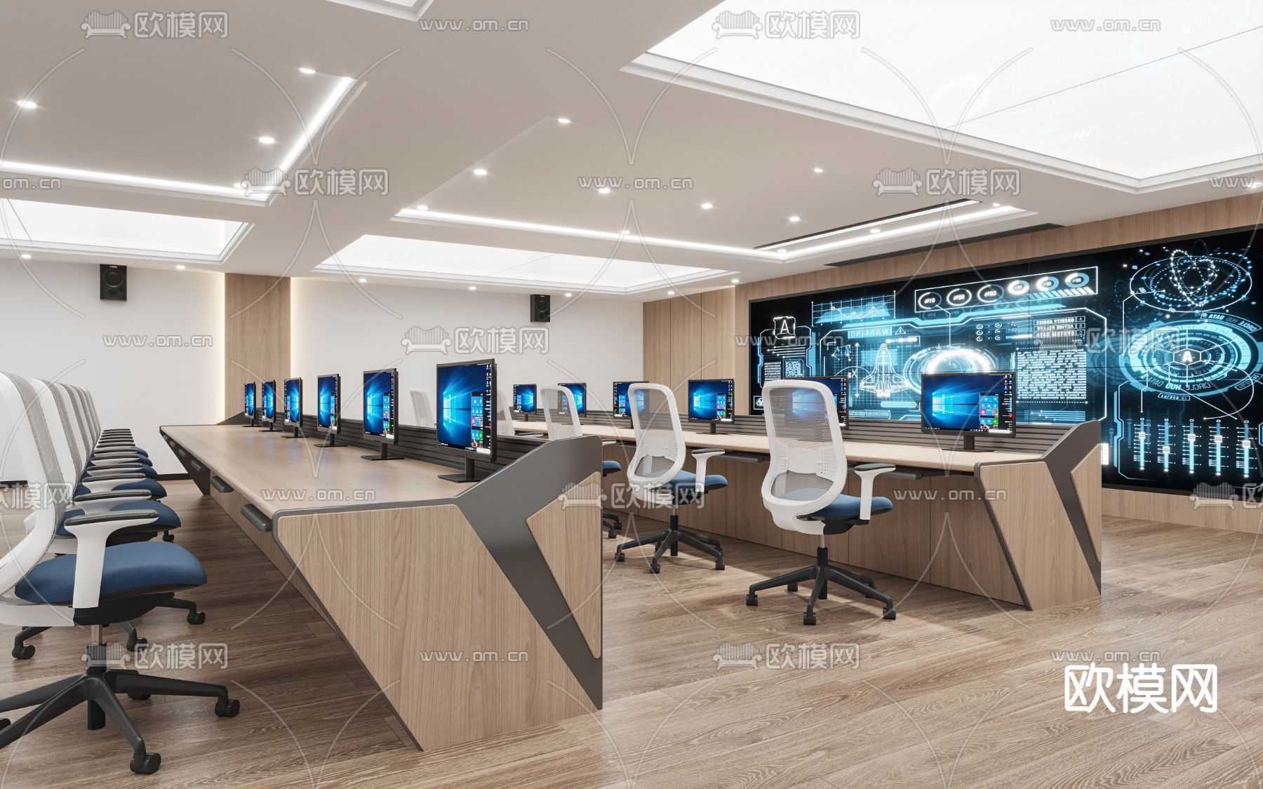 现代监控室 控制中心3d模型下载（渲染图2）