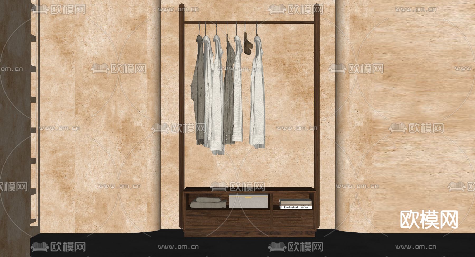 侘寂衣帽架 挂衣架su模型下载（渲染图2）