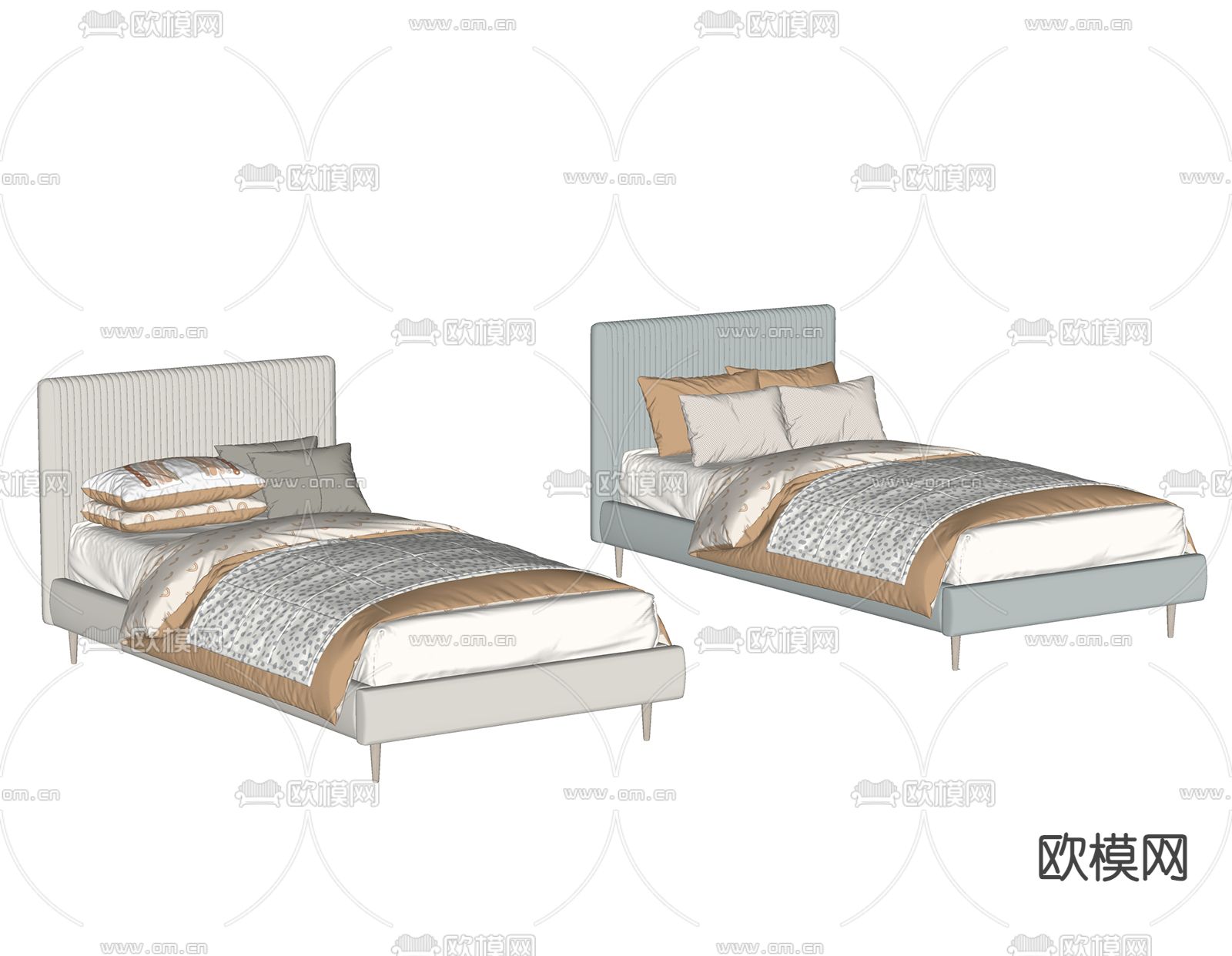 现代单人床su模型下载（渲染图2）