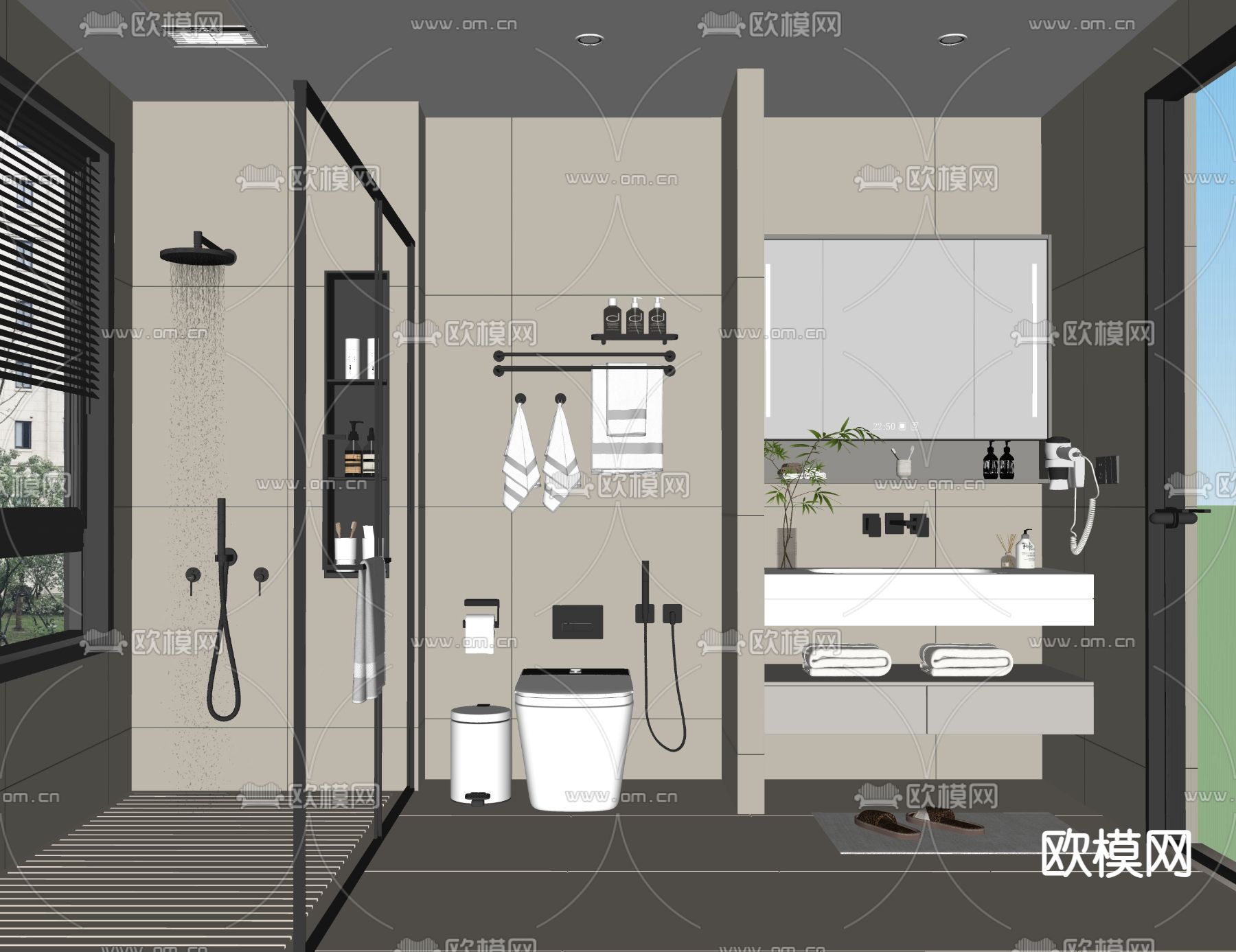 现代卫生间 浴室 洗手间su模型下载（渲染图2）