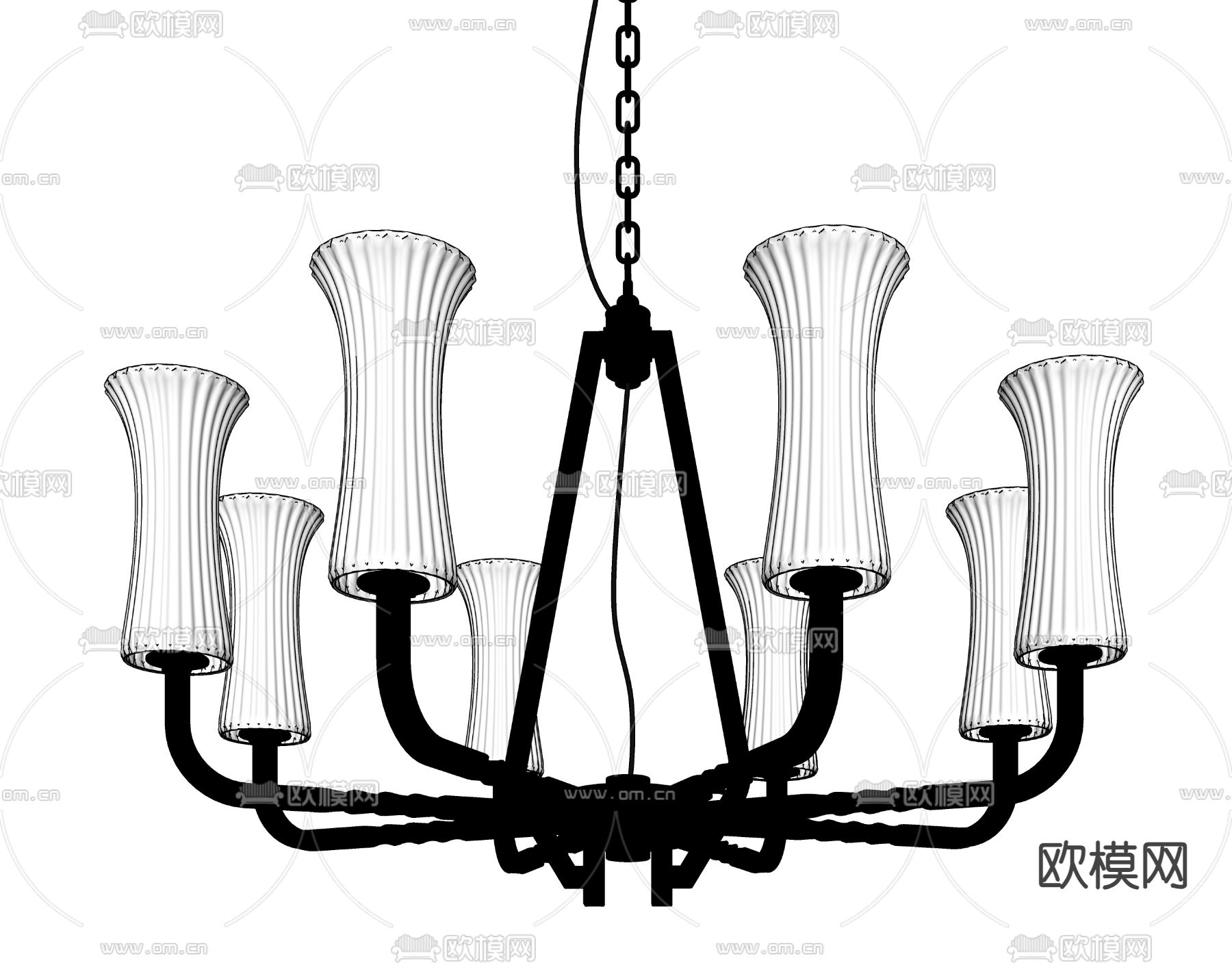 欧式水晶吊灯 多头吊灯su模型下载（渲染图3）