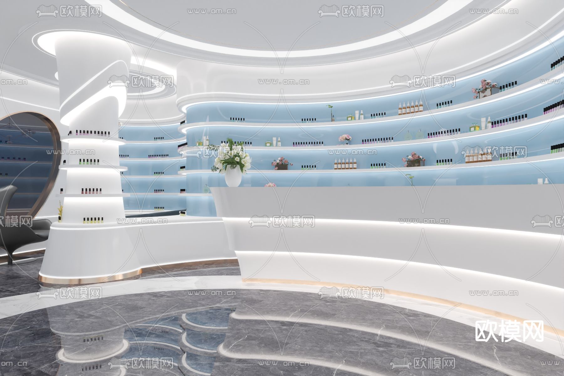 轻奢美容院 美甲美睫店3d模型下载（渲染图2）