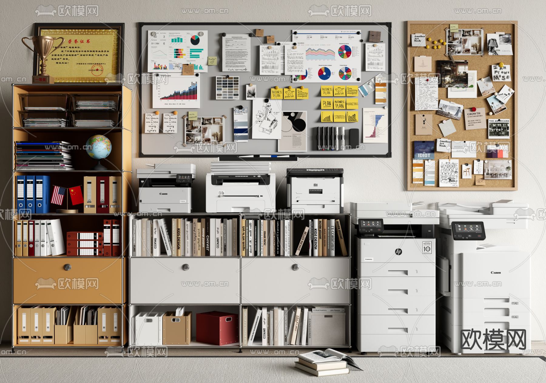 文件柜 档案柜 便签墙 打印机 办公用品3d模型下载