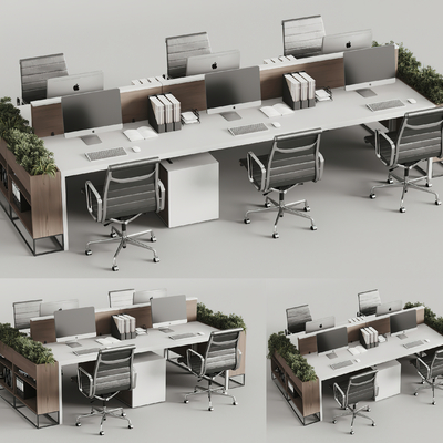  卡位办公桌 职员桌 工位su模型 