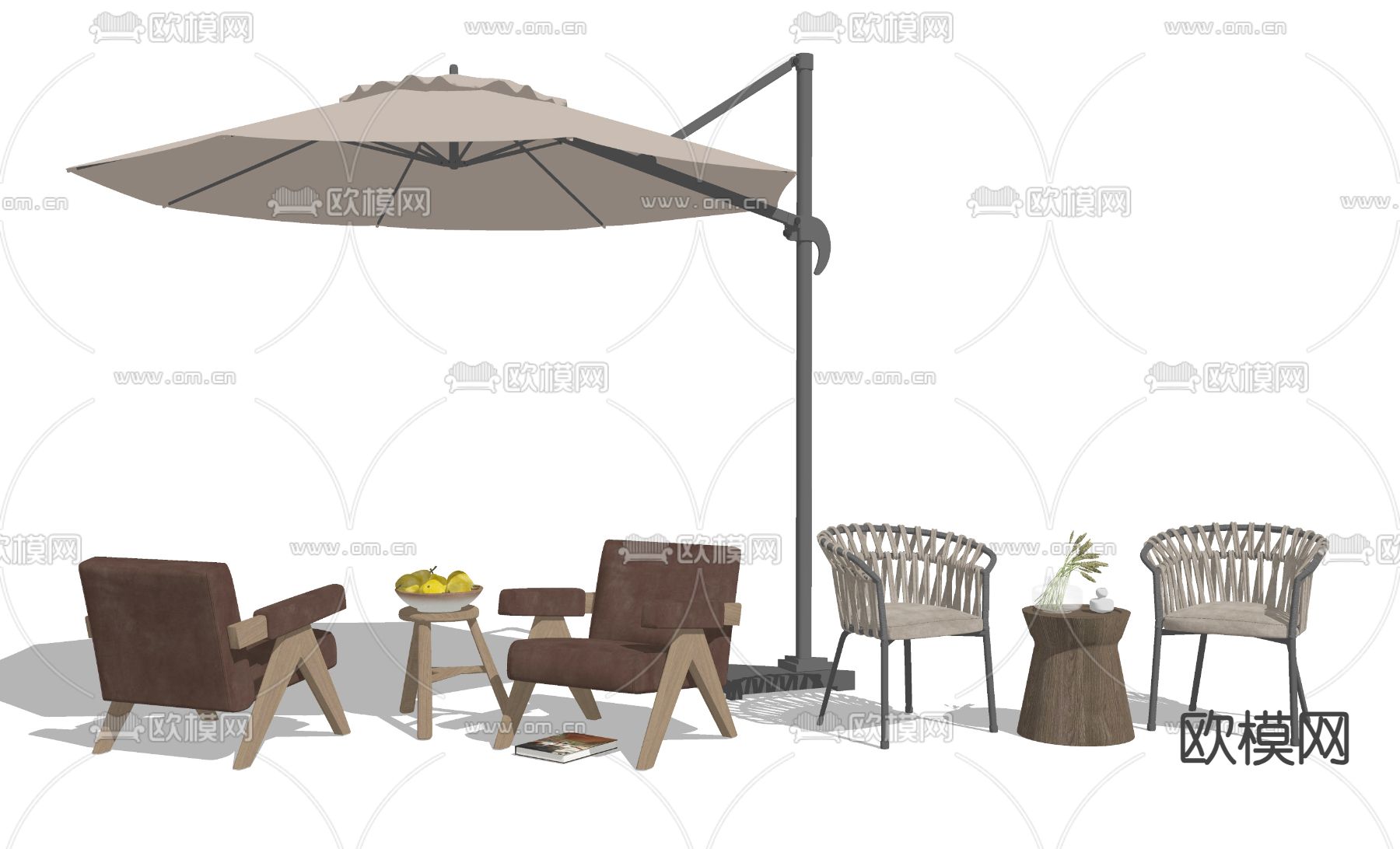 户外沙发 户外椅 遮阳伞su模型下载（渲染图2）