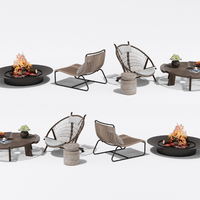  现代户外椅 露营桌椅 篝火su模型 