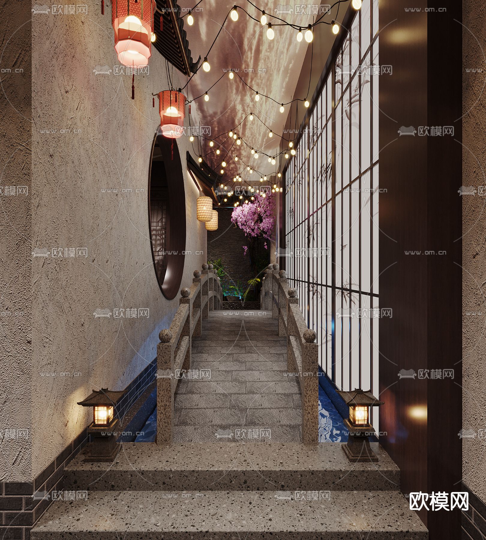 中式剧本杀 走廊过道3d模型下载（渲染图2）