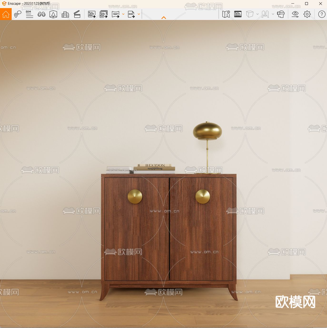 现代边柜 装饰柜 储物柜su模型下载（渲染图2）