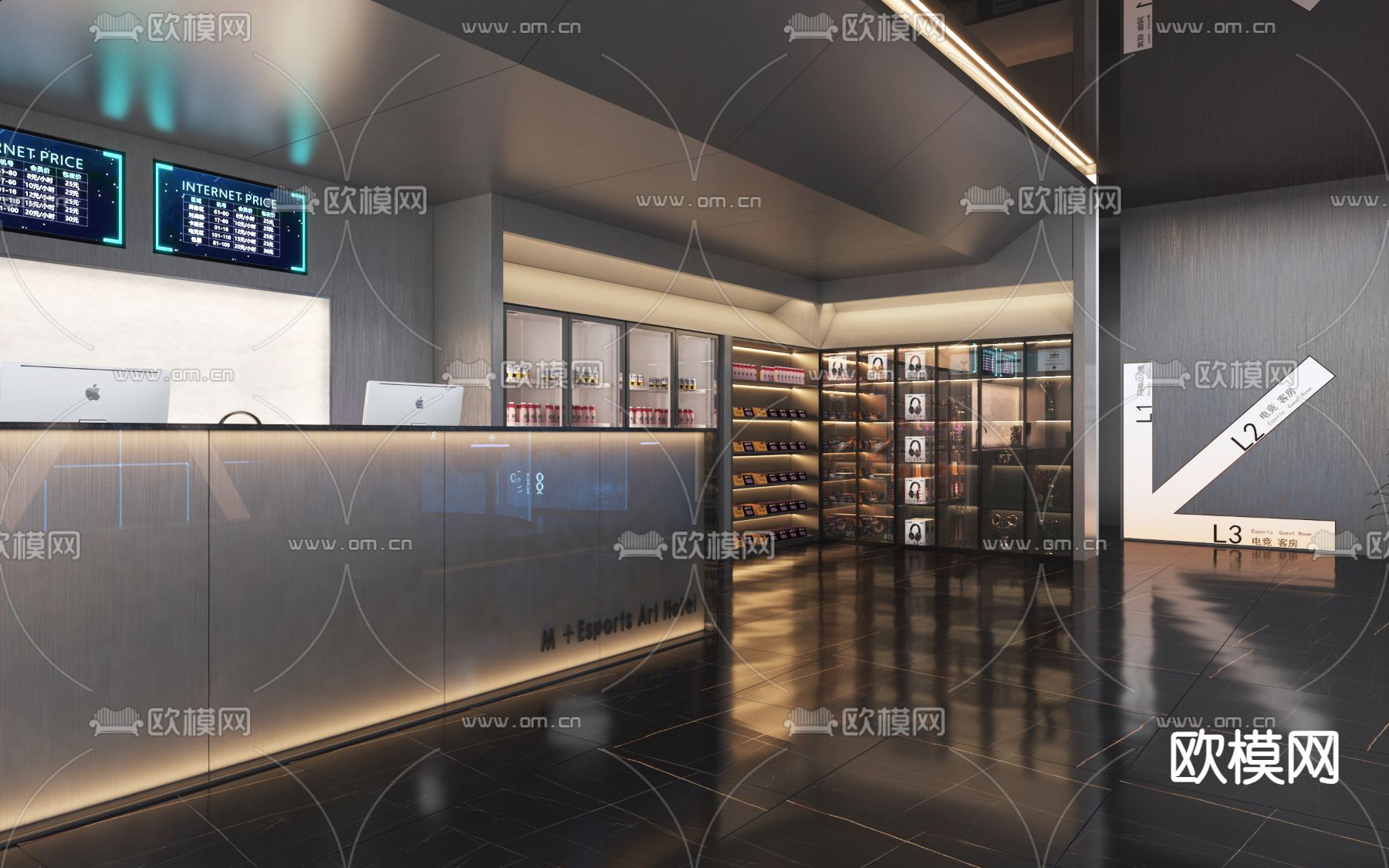 电竞馆 网咖 网吧3d模型下载（渲染图3）