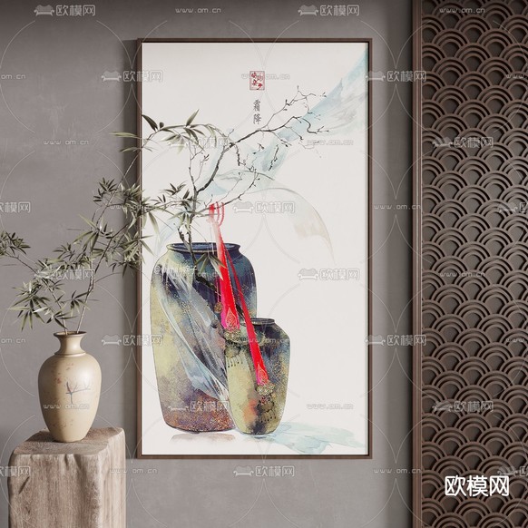 新中式装饰画 水墨画3d模型下载