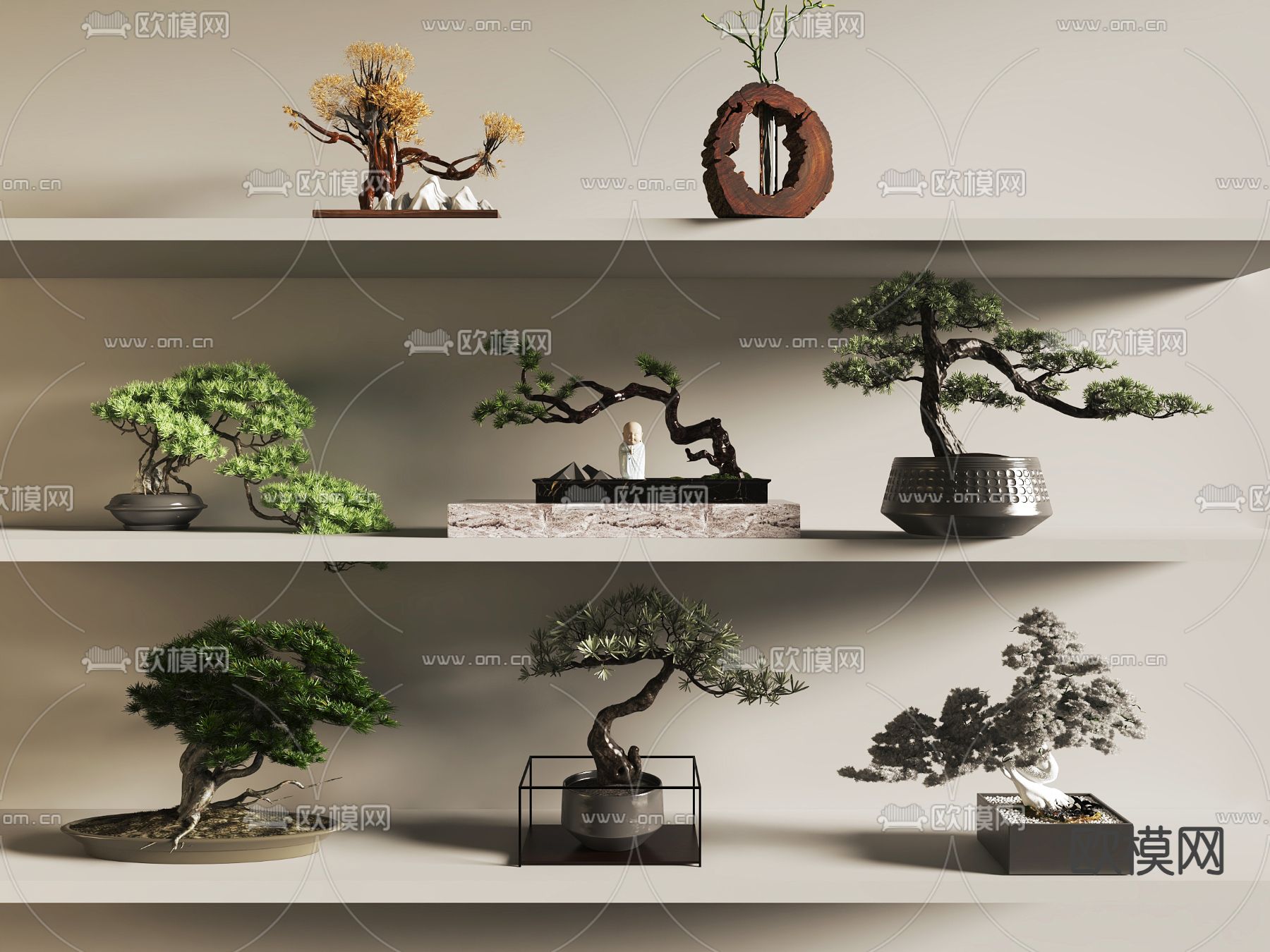 中式盆栽 盆景 松树3d模型下载