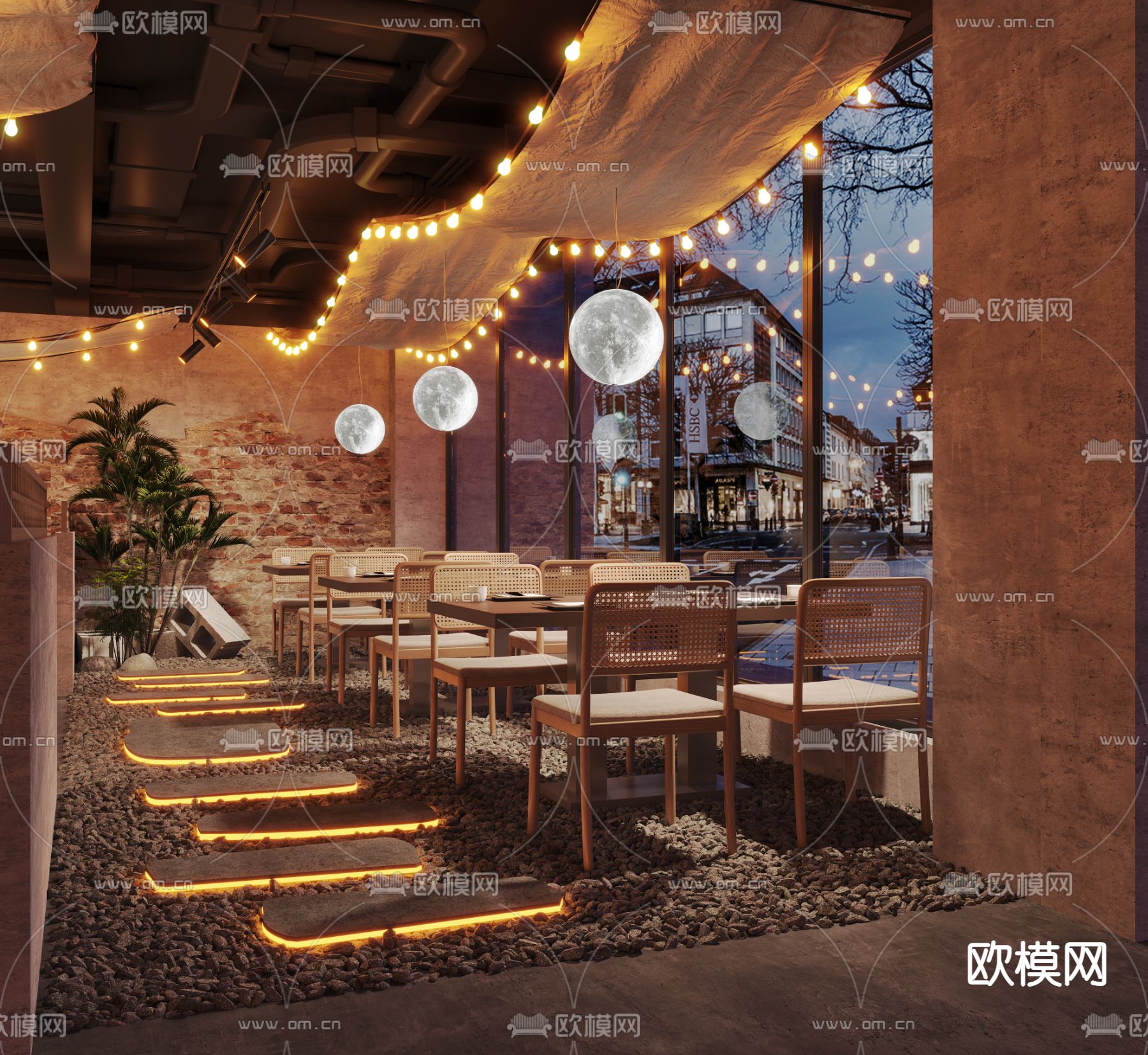 露营风餐厅 网红餐厅3d模型下载（渲染图1）