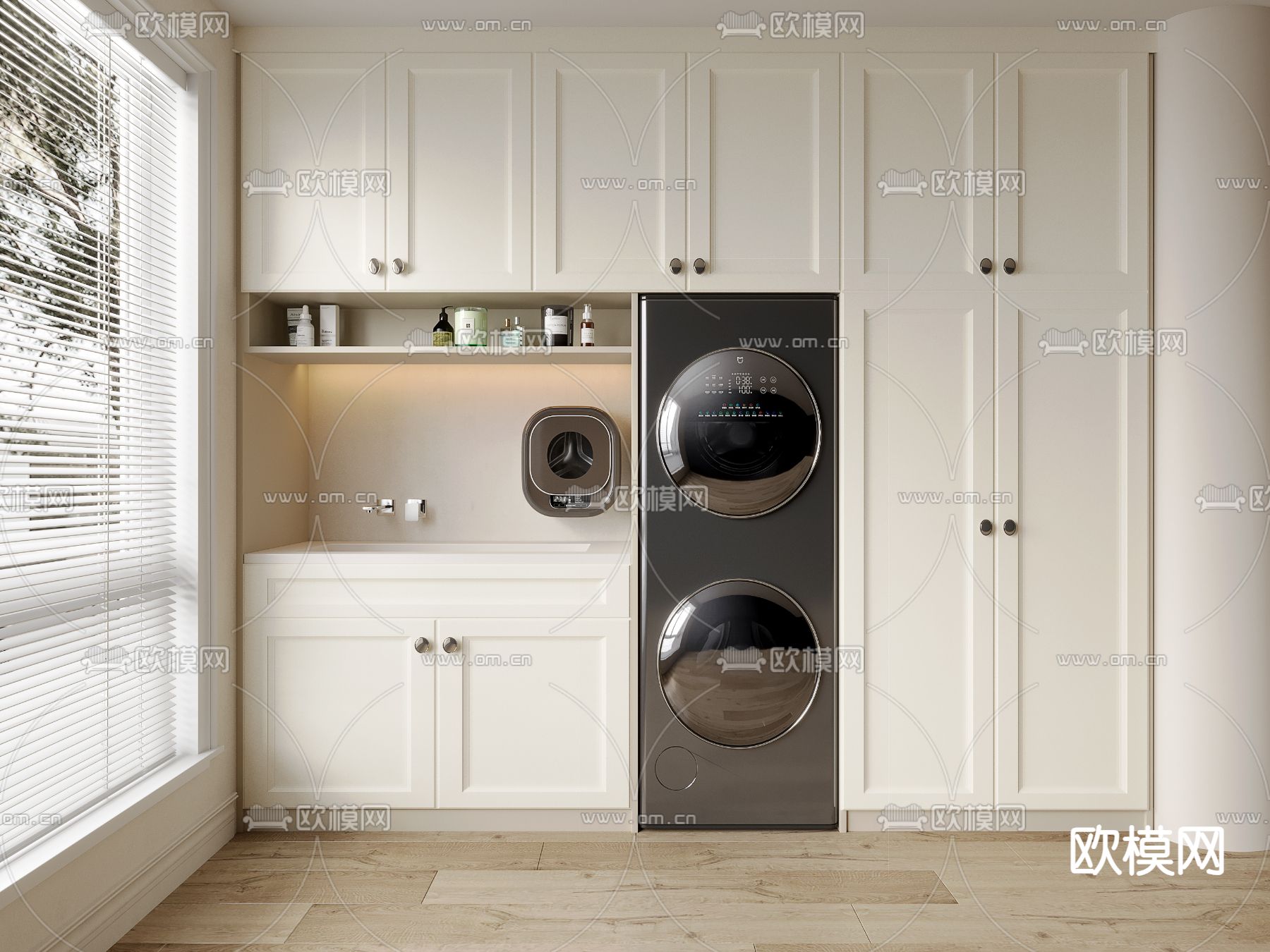 奶油风阳台柜 洗衣机柜3d模型下载