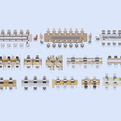  卡位办公桌 工位 职员桌su模型 