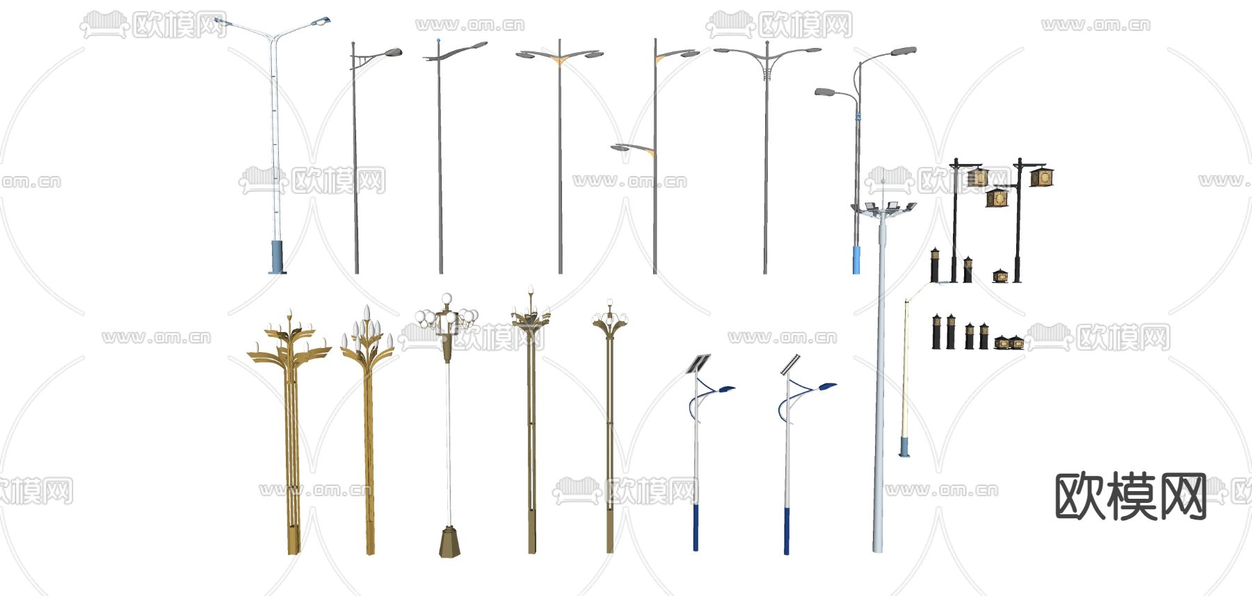 现代路灯 华灯 景观灯 高杆灯su模型下载（渲染图2）