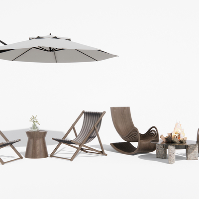  现代户外躺椅 户外椅 遮阳伞su模型 