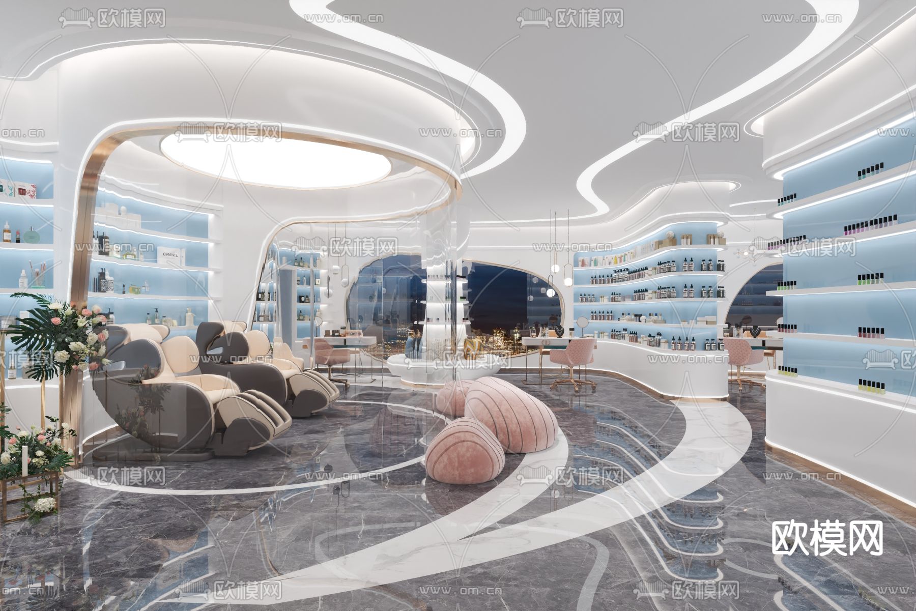 轻奢美容院 美甲美睫店3d模型下载（渲染图1）