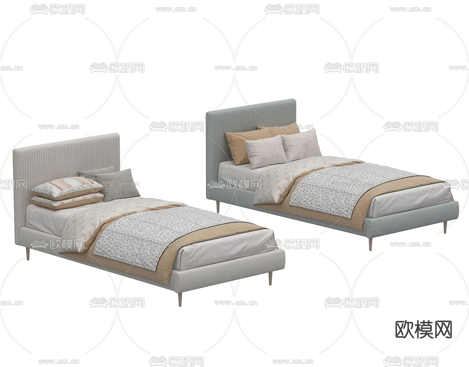 现代单人床su模型下载（渲染图1）