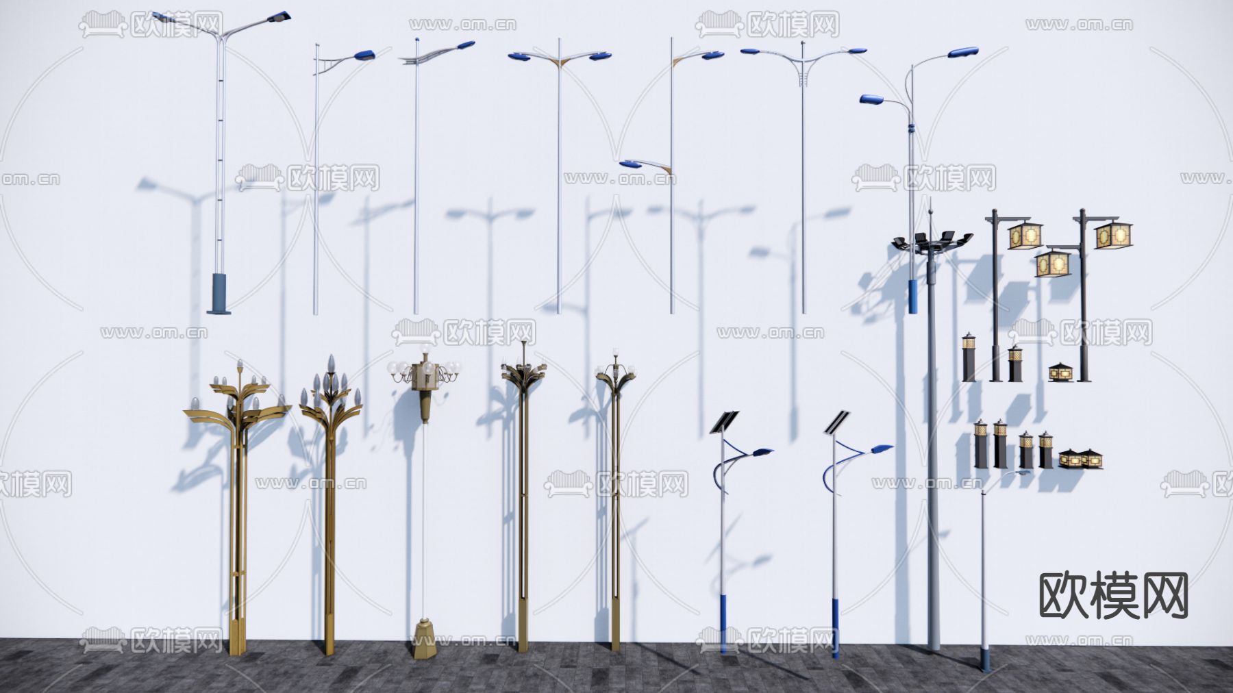 现代路灯 华灯 景观灯 高杆灯su模型下载（渲染图1）