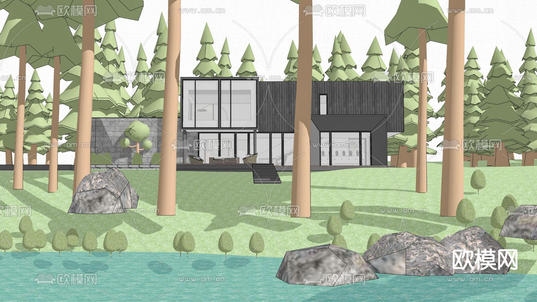 现代森林民宿 独栋别墅su模型下载（渲染图4）