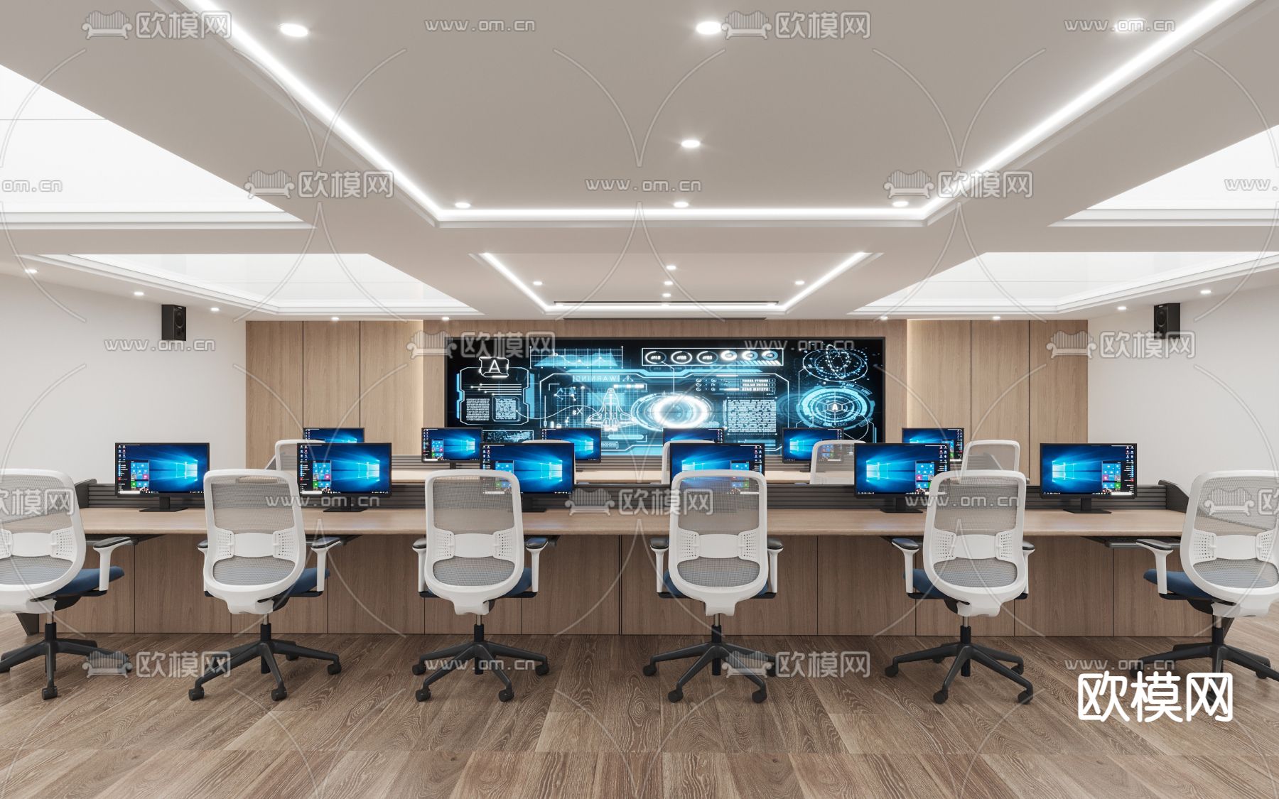 现代监控室 控制中心3d模型下载（渲染图1）