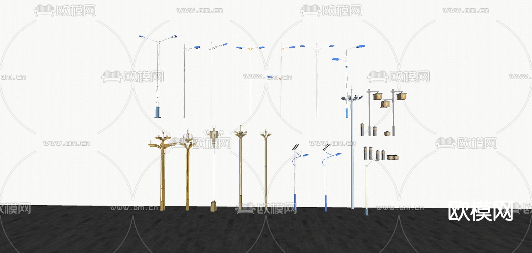 现代路灯 华灯 景观灯 高杆灯su模型下载（渲染图3）