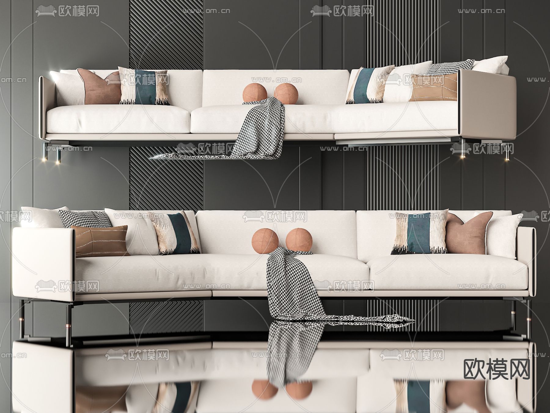 新中式沙发 多人沙发3d模型下载