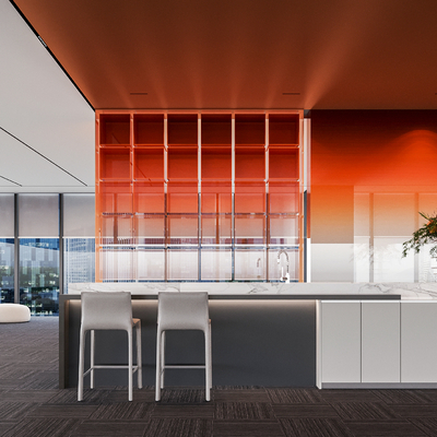  现代茶水间 办公休息区su模型 