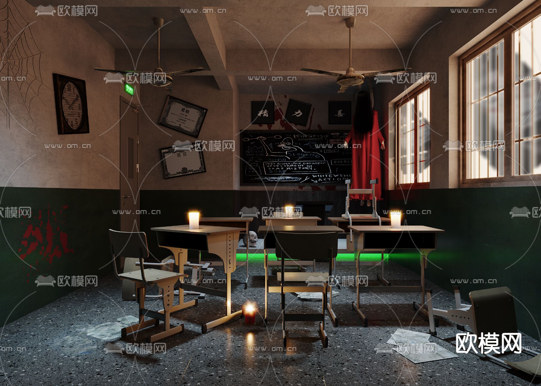 剧本杀 恐怖教室3d模型下载（渲染图1）