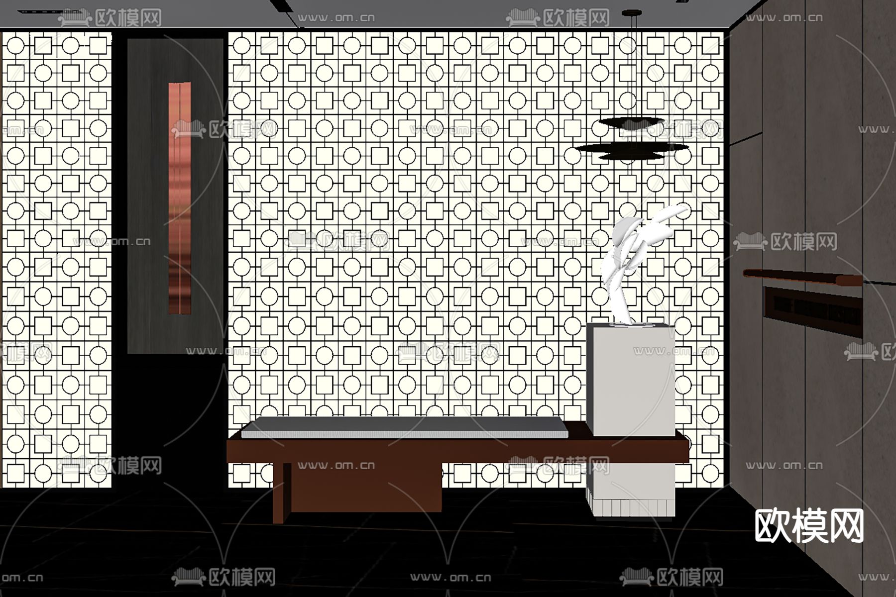 公司大堂休闲区 灯膜墙壁su模型下载（渲染图2）