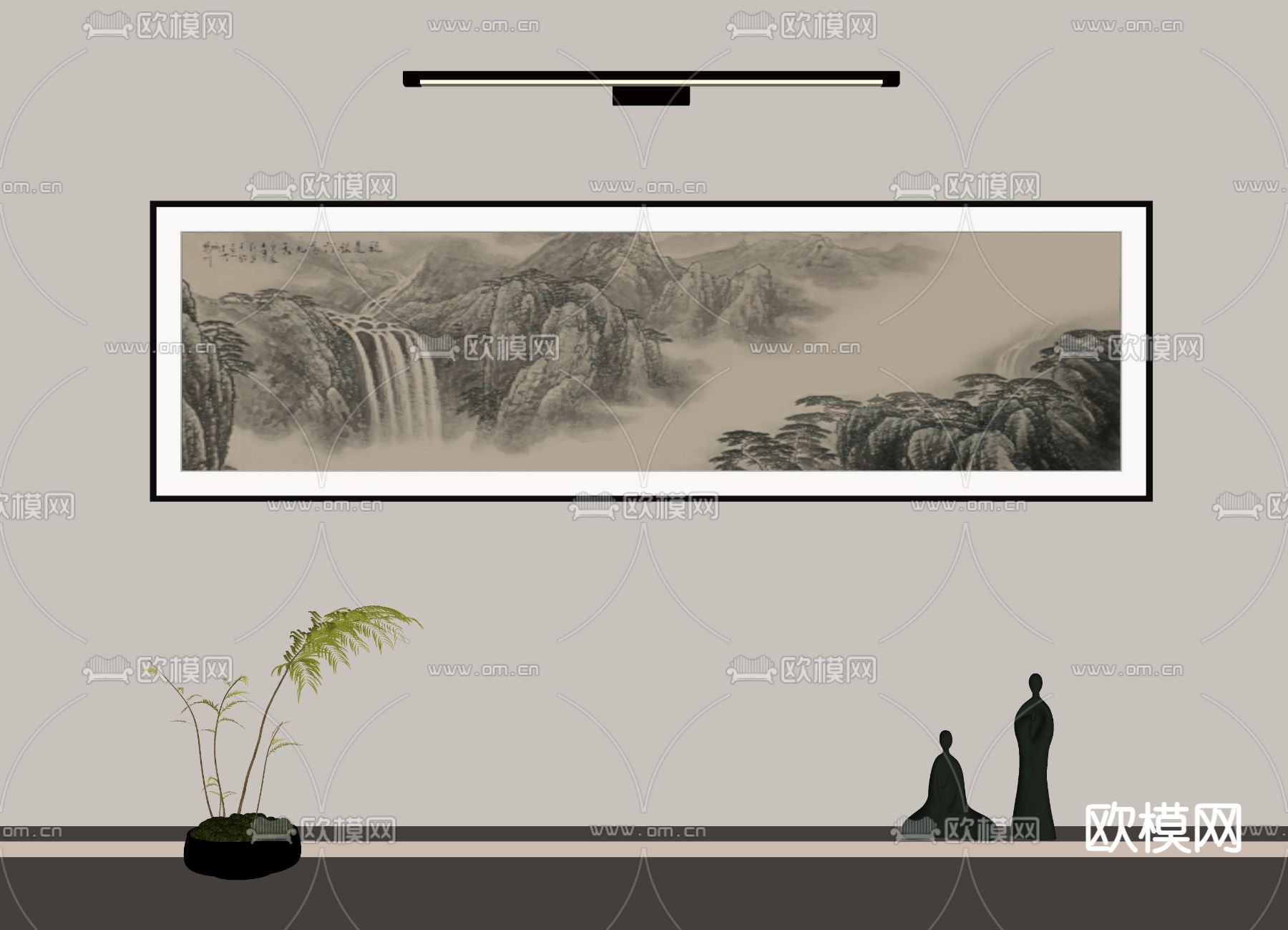 新中式装饰画 禅意挂画su模型下载（渲染图2）