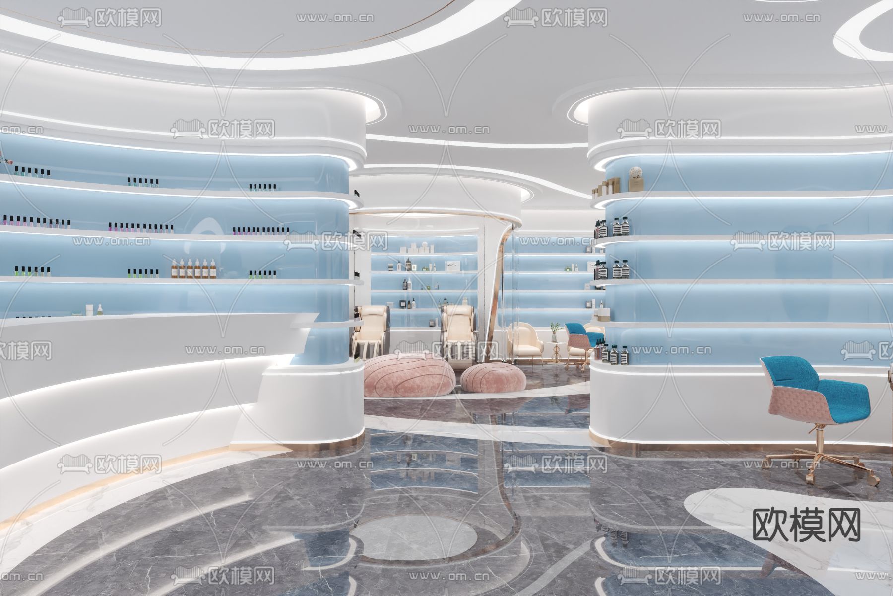 轻奢美容院 美甲美睫店3d模型下载（渲染图3）