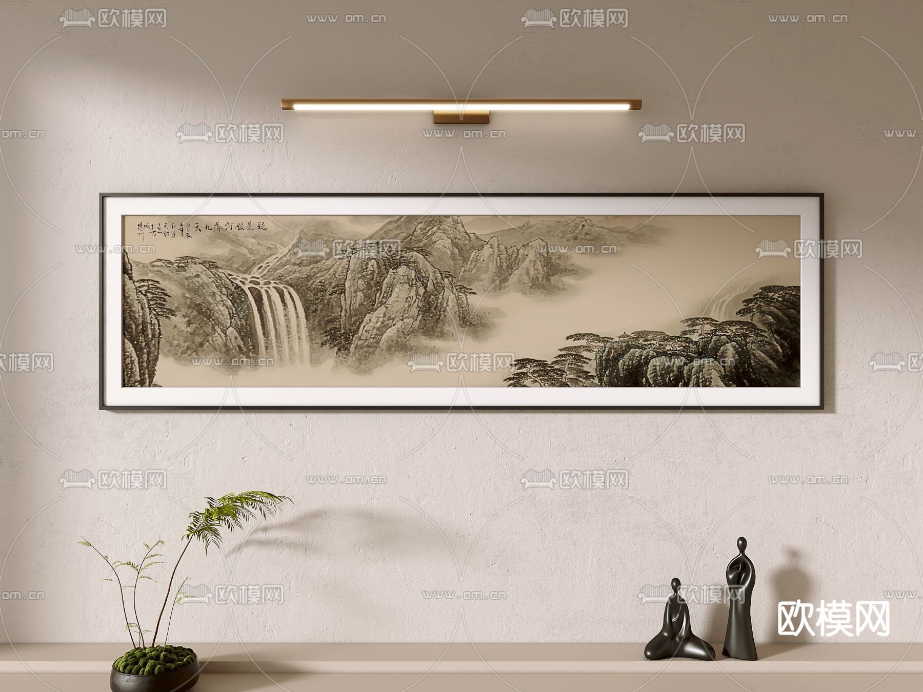 新中式装饰画 禅意挂画su模型下载（渲染图1）