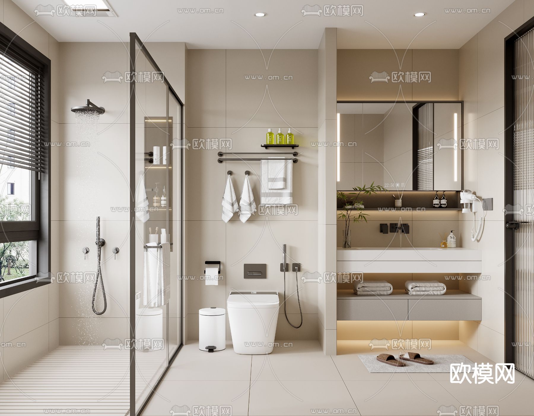现代卫生间 浴室 洗手间su模型下载（渲染图1）